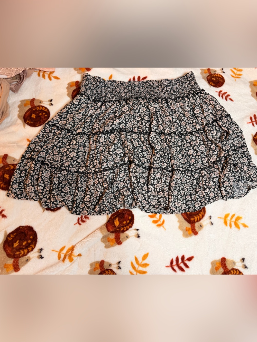 American Eagle Outfitters Black Mini Skirt with Pink and White Floral Print